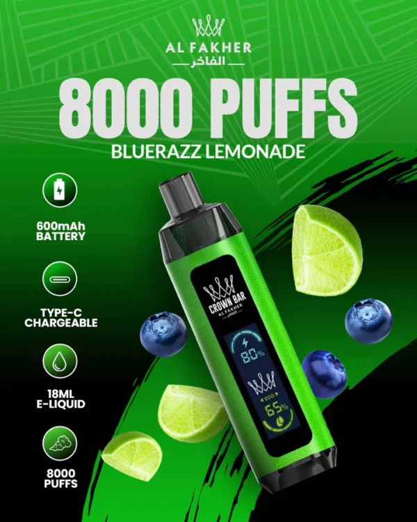 Al Fakher Crown Bar 8000 Dual Blue Razz Lemonade